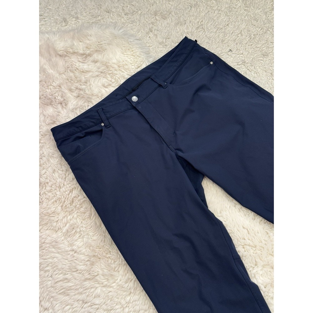 Lululemon ABC 5 Pocket Classic Fit Pants Warpstreme Mens 38x31 Navy Blue LM5ADES
